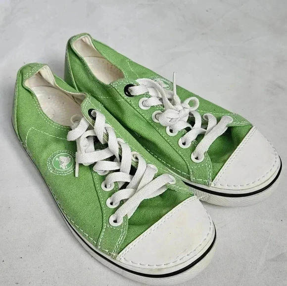 Crocs Hover Lace Up Canvas Athletic  Tennis Sneaker Shoes Green Womens 7 US M - Picture 2 of 9